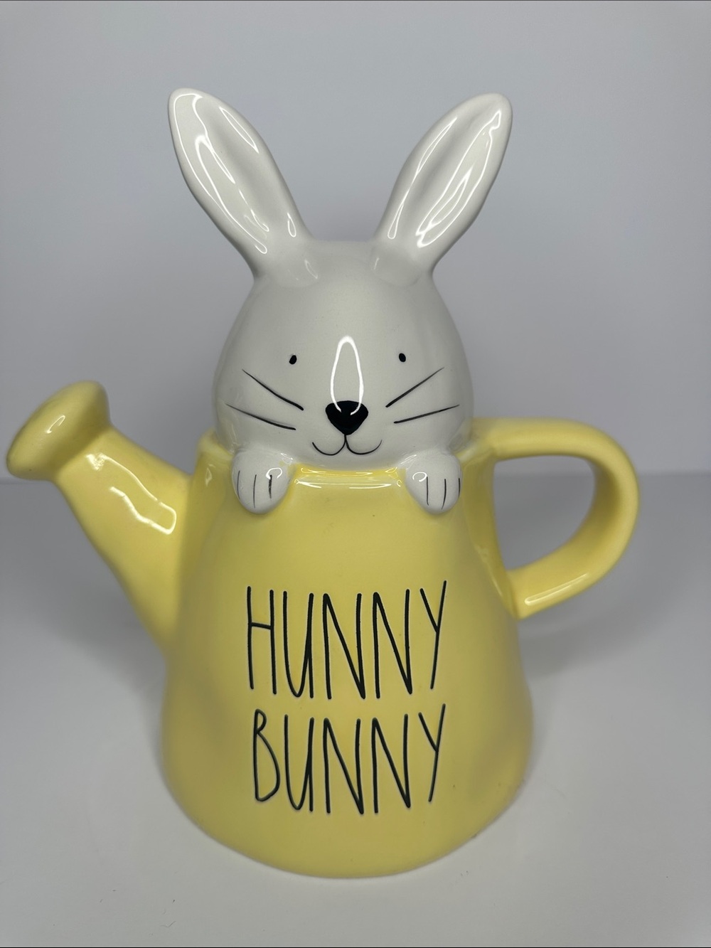 Rae Dunn Yellow and White "HUNNY BUNNY" Ceramic Bunny Watering Can